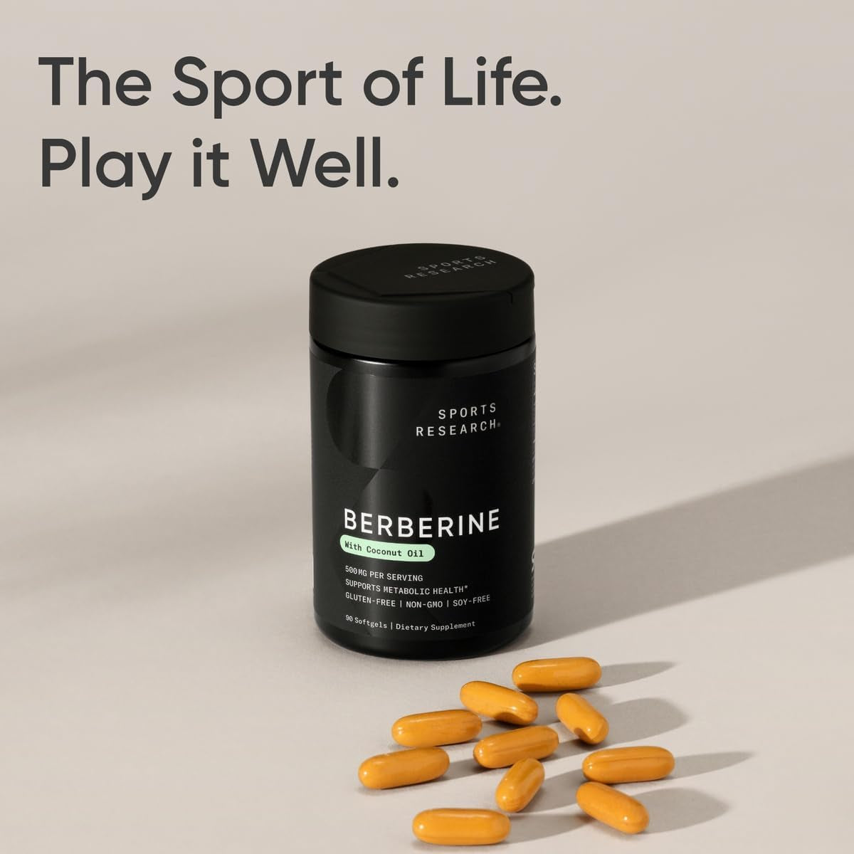 Sports Research Berberine Supplement with Coconut Oil - Herbal & Ayurvedic Metabolic Health Support - Berberine 500Mg, 90 Softgels - Gluten-Free, Non-Gmo Berberine Powder