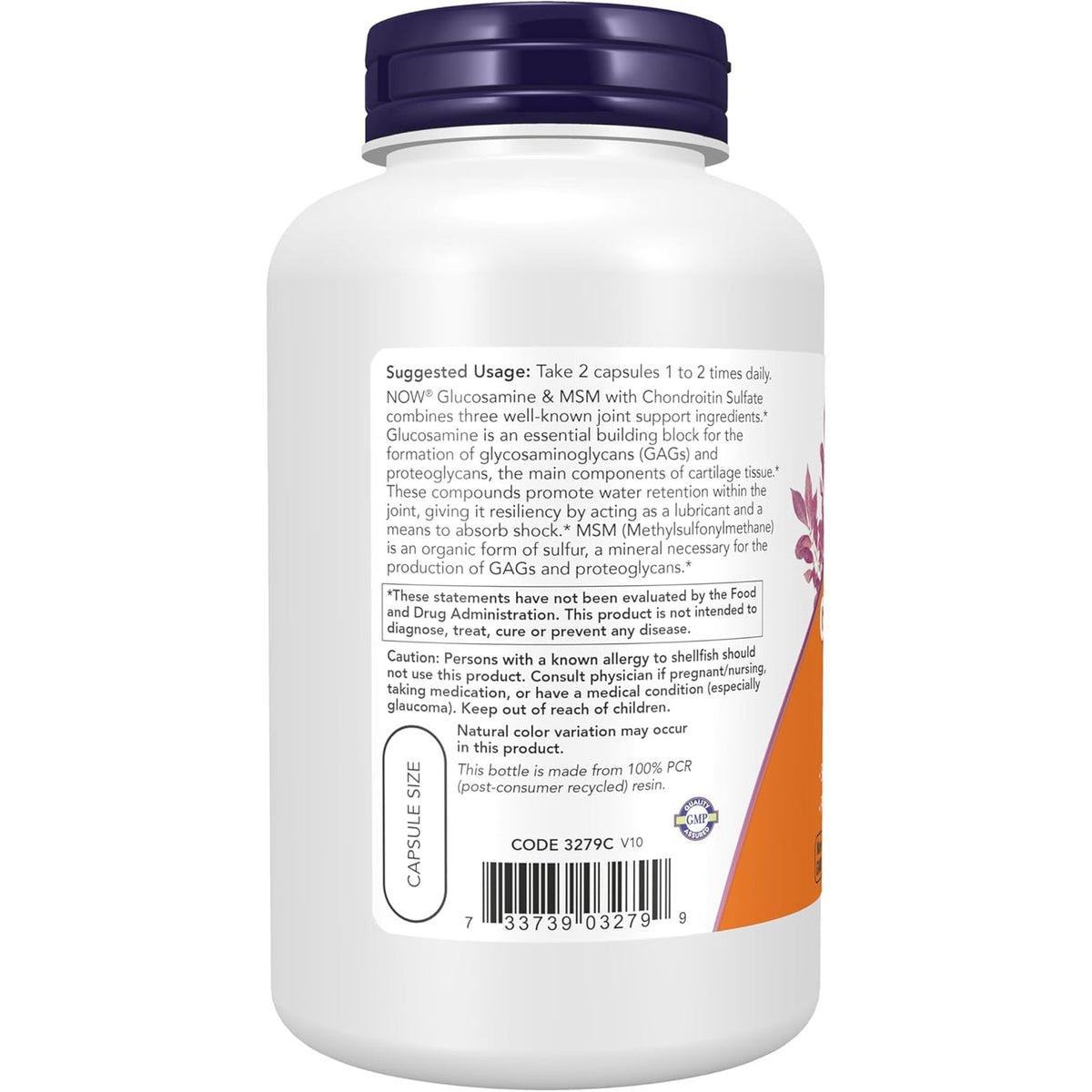 NOW Foods Supplements, Glucosamine & MSM plus Chondroitin Sulfate, Joint Health*, 180 Veg Capsules