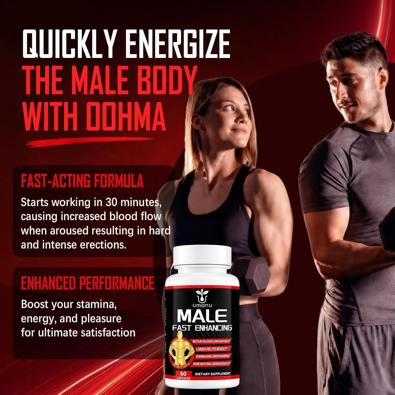 Umanu Fast-Acting Male Enhancing Supplement – Boost Blood Flow, Gain Drive, Size (Length + Girth), Increase Stamina – Made with Maca, Epimedium & Other Natural Ingredients – 3Rd Party Tested