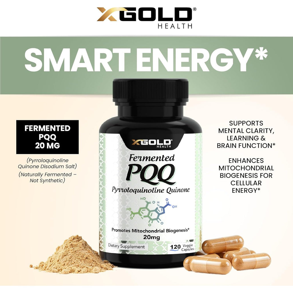 X Gold Health PQQ, Pyrroloquinoline Quinone, 20 Mg, 120 Capsules, Promotes the Growth of New Mitochondria, Gluten-Free, Non-Gmo, Vegetarian