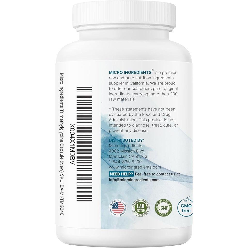 Micro Ingredients TMG 2000Mg, 240 Capsules | Double Strength Betaine Anhydrous Trimethylglycine* | Non-Gmo, Gluten Free