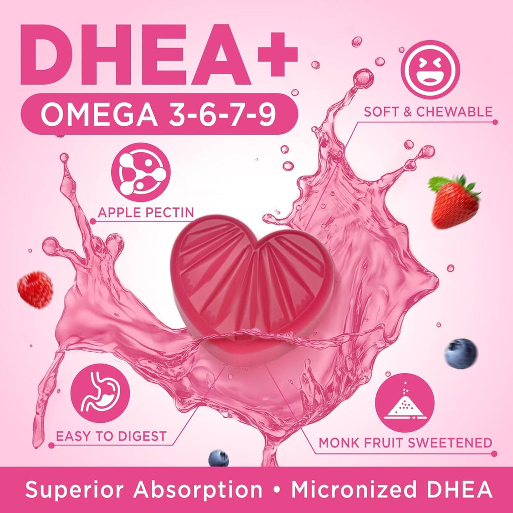 DHEA Supplement for Women, DHEA 50Mg with Omega-3, Magnesium & Antioxidant Blend, Supports Hormone Balance, Healthy Aging, Immunity & Energy, DHEA 25 Mg per Gummy, Non-Gmo, Sugar Free, 60Ct