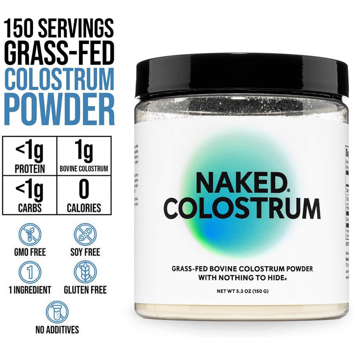 NAKED Colostrum Powder – 100% Grass-Fed Bovine Colostrum Supplement from US Farms | Tested at 20%+ Igg | Gut Health, Immunity, Recovery & Skin Support - 150 Servings