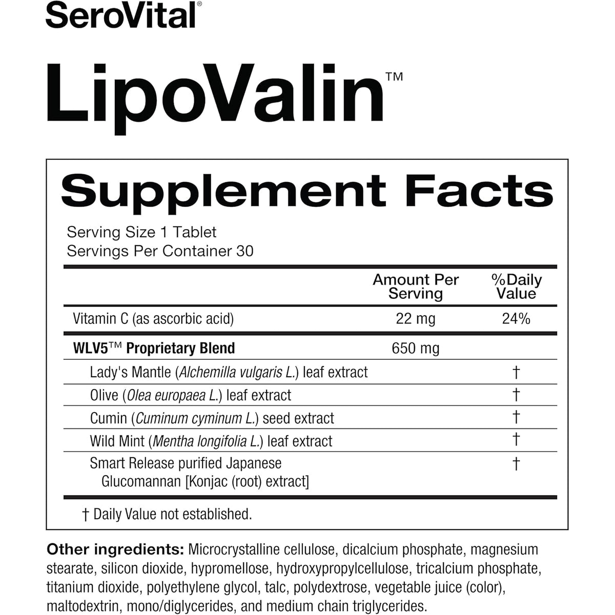 Serovital Lipovalin Clinically Validated Weight Loss Pills for Women Diet Pill, Appetite Suppressant, Stimulant-Free Weight Loss Supplement - 30 Count (30 Tablets)