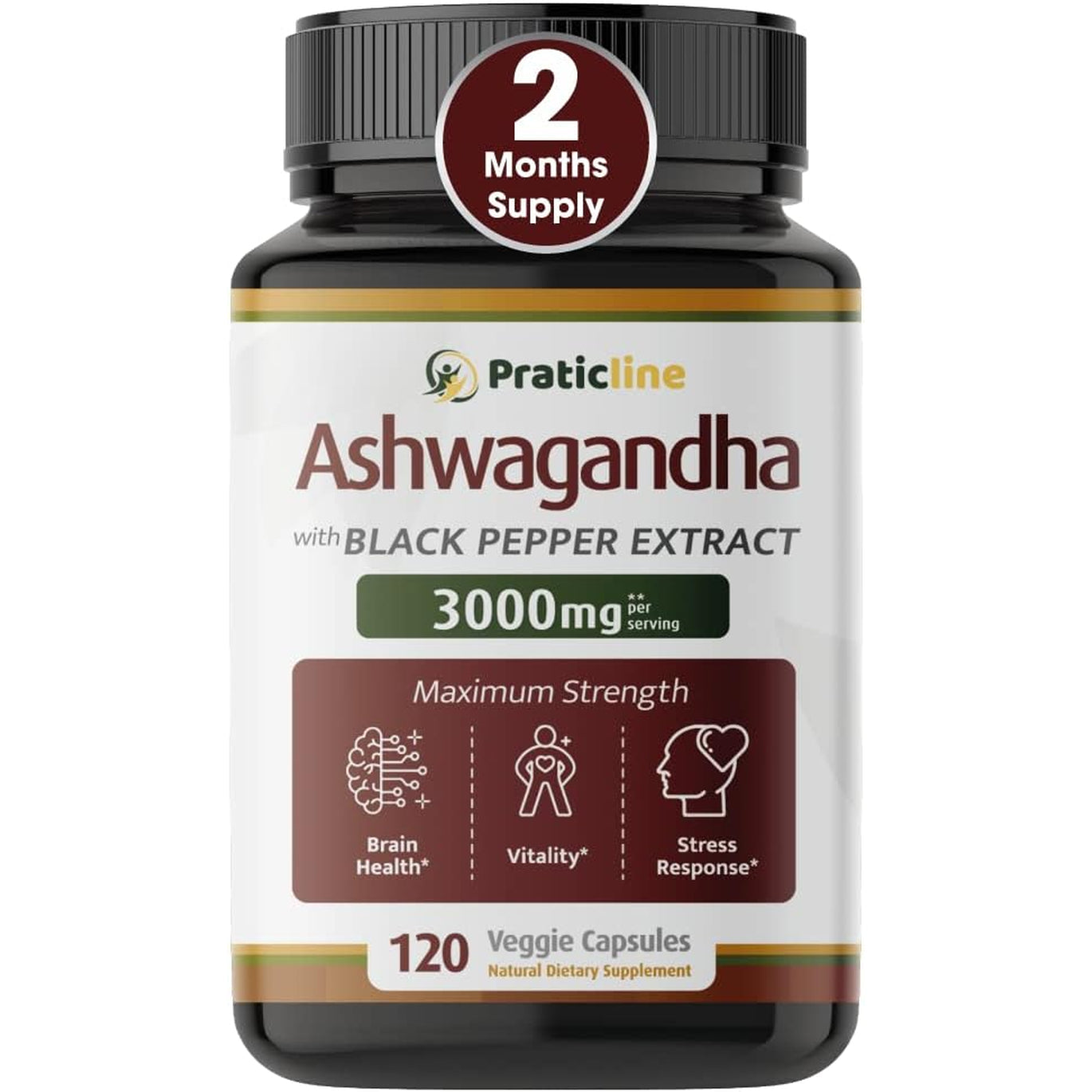 Ashwagandha Capsules 3,000 Mg - 120 Vegan Cap Made with Organic Ashwagandha Powder and Root Extract. Gluten Free. Made in USA
