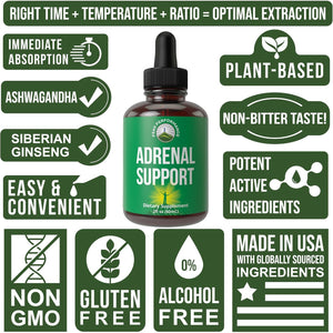 Peak Performance Adrenal Support Supplements to Restore Energy from Adrenal Fatigue. Liquid Drops Complex for Women and Men. Supports Healthy Cortisol Management. Supplement with Adaptogens