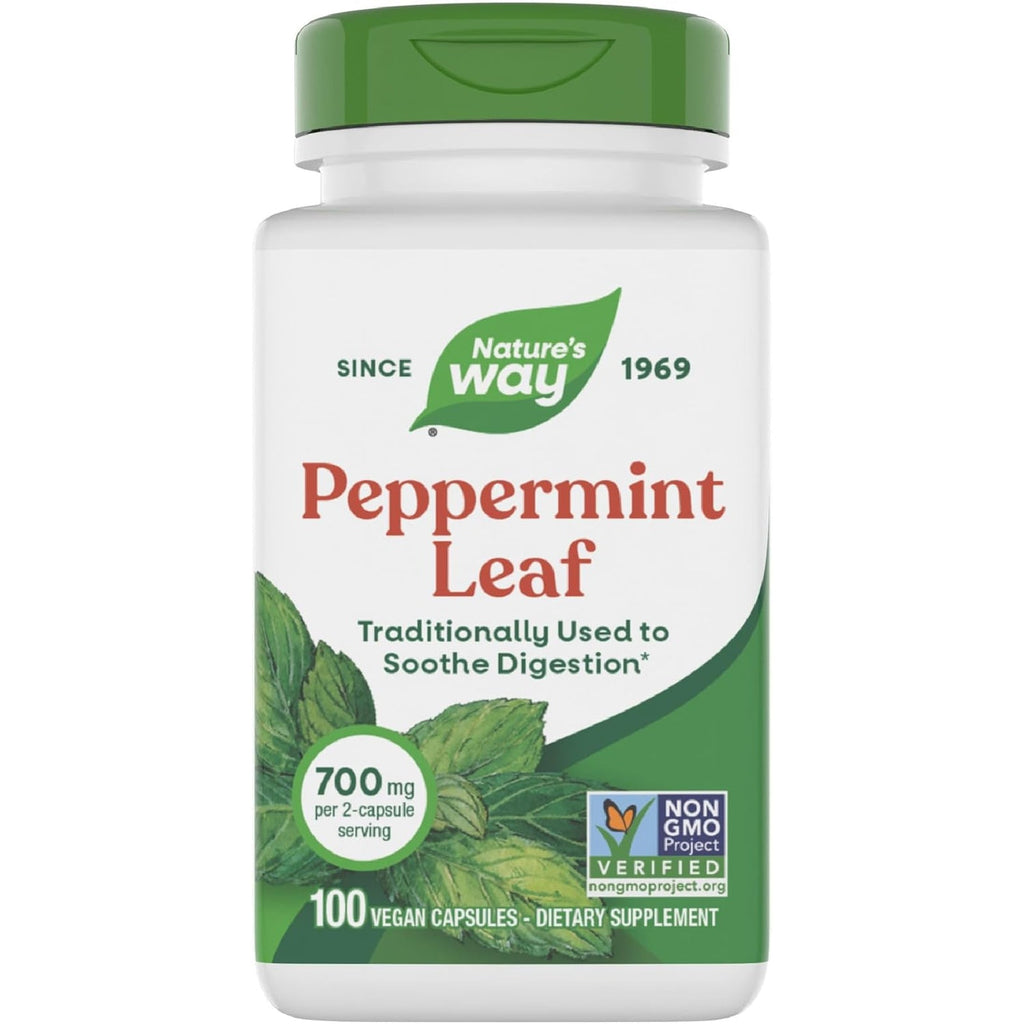 Nature'S Way Peppermint Leaf, Traditionally Used to Soothe Digestion*, 700 Mg per 2-Capsule Serving, Peppermint Supplement, Non-Gmo Project Verified, 100 Vegan Capsules (Packaging May Vary)