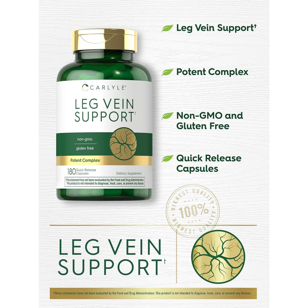 Carlyle Leg Vein Supplement | 180 Capsules | Supports Healthy Vein Function | Non-Gmo, Gluten Free