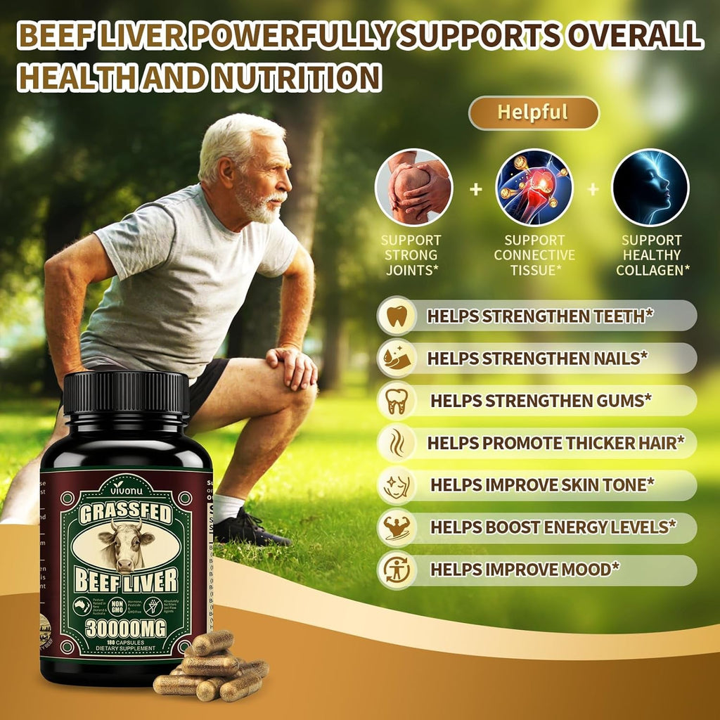Vivonu Beef Organ Supplement for Women, per Serving Beef Organs with Bovine Liver, Ovary, Uterus, Kidney, Heart, Bone & More, 100% Grass Fed, Balance Hormones*, Energy* (180 Capsules)