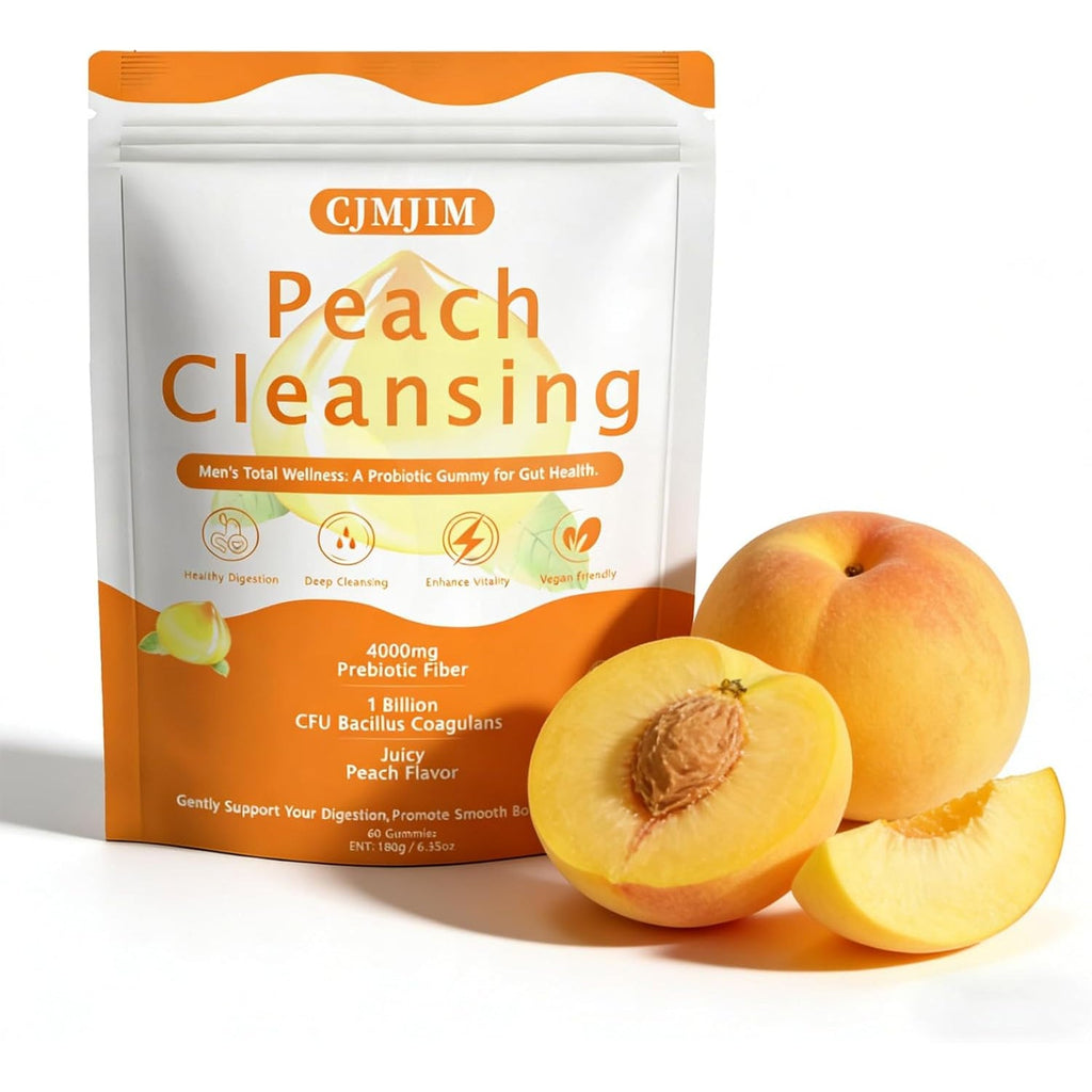 Peachy Clean Fiber Gummies with Prebiotic for Men, Peach Flavored Digestive Support & Detox Gummy Supplement, 60 Vegan Gummy Bears for Regularity & Gut Health (1)