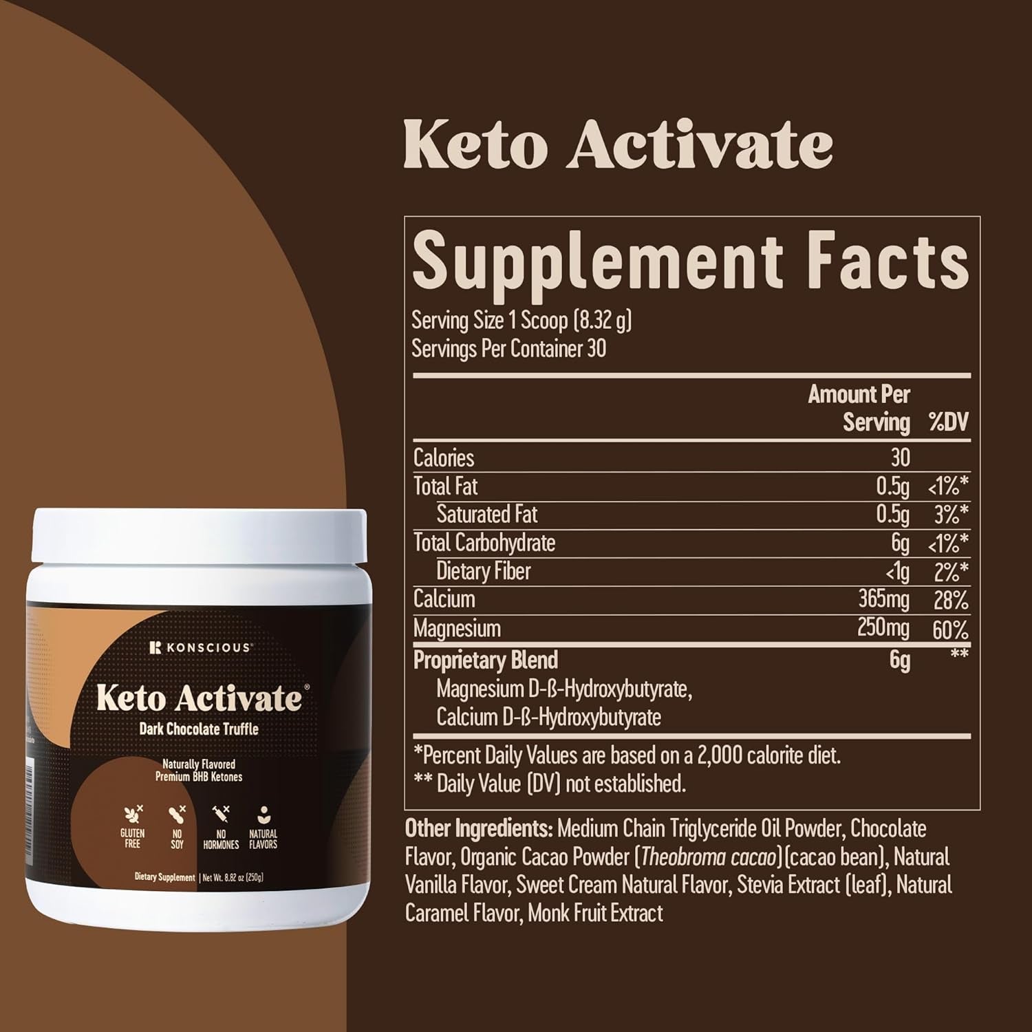 KETO ACTIVATE Dark Chocolate Truffle Exogenous Ketones Drink: Pure Keto Shake Powder with Chocolate Ketones | Jumpstart Ketosis & Boost Energy with Natural Ketones Supplements by Konscious Keto