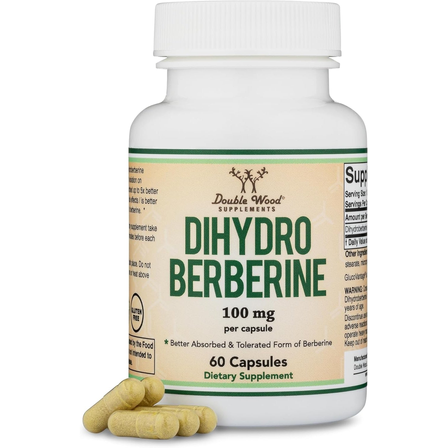 Dihydroberberine Supplement 100Mg, 60 Capsules (Patented Glucovantage Super Berberine, May Be 5X More Effective than Berberine with Less Side Effects) Third Party Tested, Vegan Safe by Double Wood