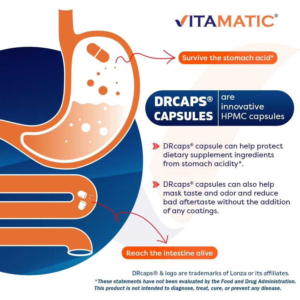 Vitamatic Lactobacillus Reuteri Complex – 22 Billion CFU per Delayed Release Capsule – 60 Capsules – Digestive & Gut Health Support – with Prebiotic Inulin Fiber