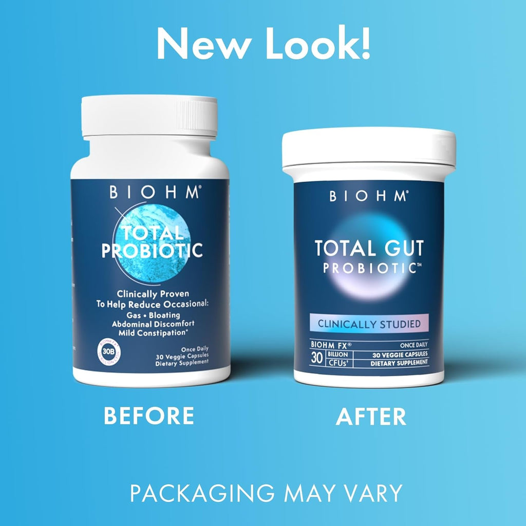 BIOHM Total Probiotic, 30 Billion CFU Daily Probiotics for Women & Men (30 Count) Helps Reduce Occasional Gas & Bloating, Supports Digestion & Total Gut Health, Non-Gmo, Vegan