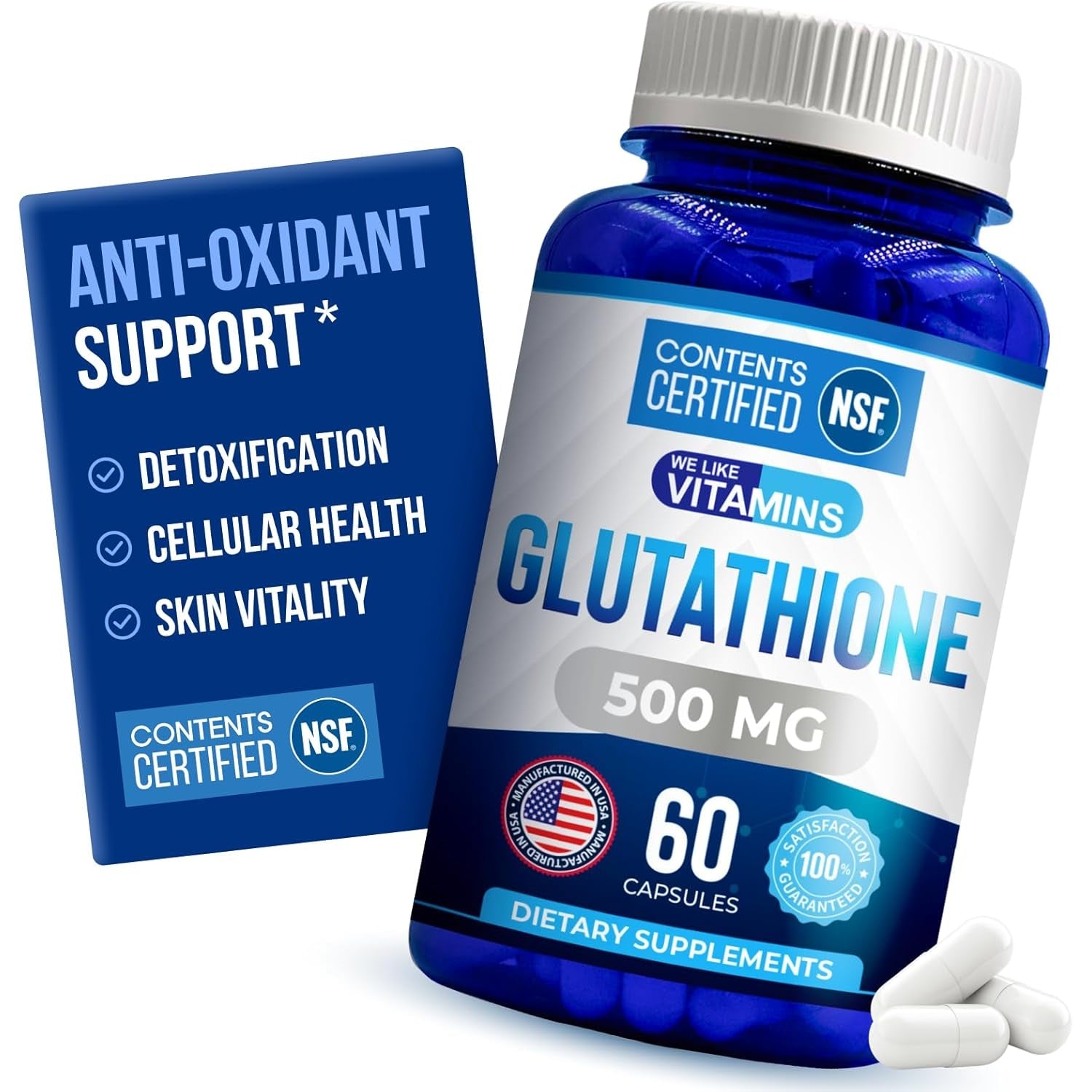 We like Vitamins NSF Certified Glutathione Supplement 500Mg - 60 Capsules of Reduced L-Glutathione for Antioxidant & Immune Support - Manufactured in USA