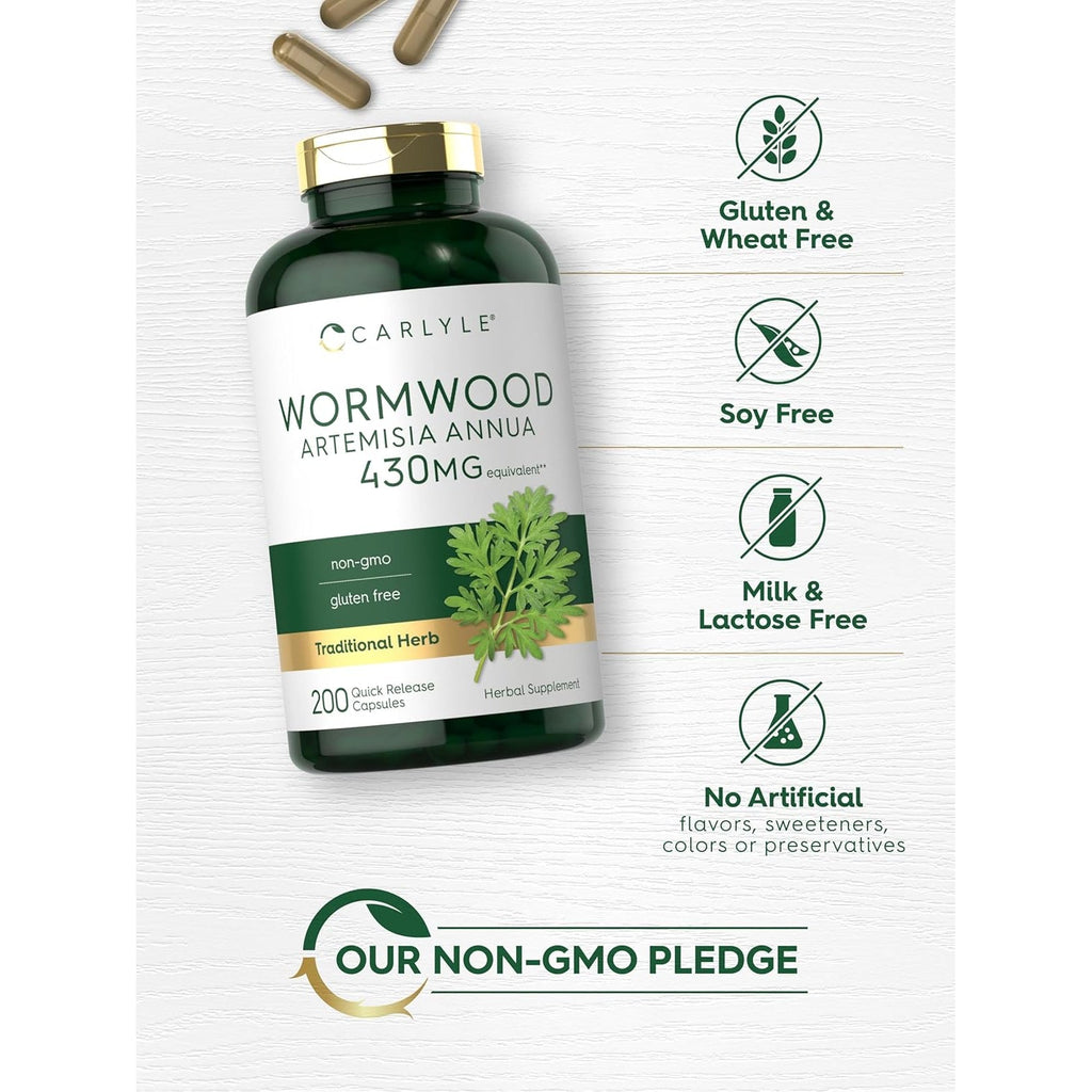 Carlyle Wormwood Capsules | Artemisia Annua Herb | 200 Count | Non-Gmo & Gluten Free Supplement