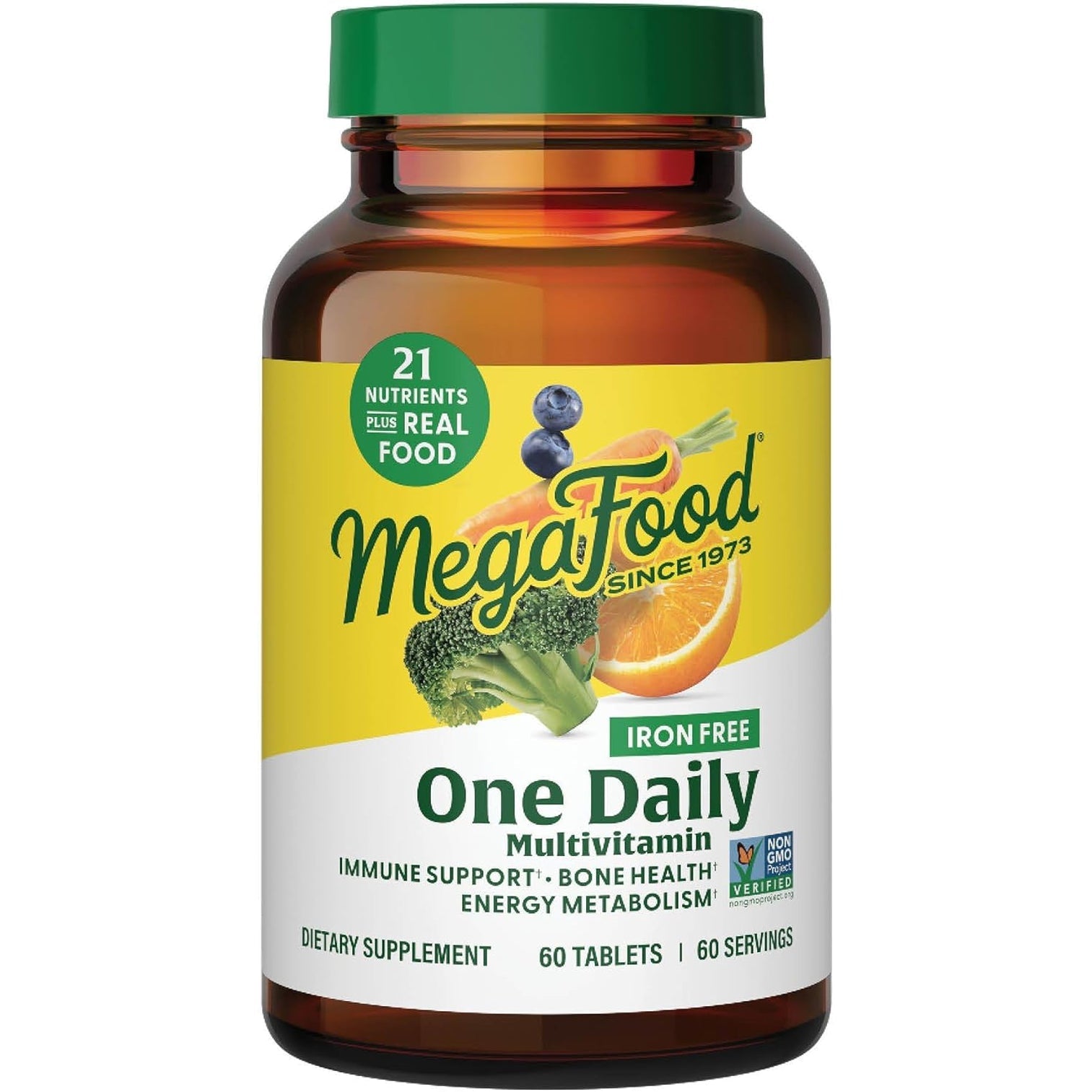 Megafood One Daily Iron Free Multivitamin - Multivitamin for Women and Men - with Real Food - Immune Support Supplement - Bone Health - Energy Metabolism - Vegetarian; Non-Gmo; No Iron - 60 Tablets