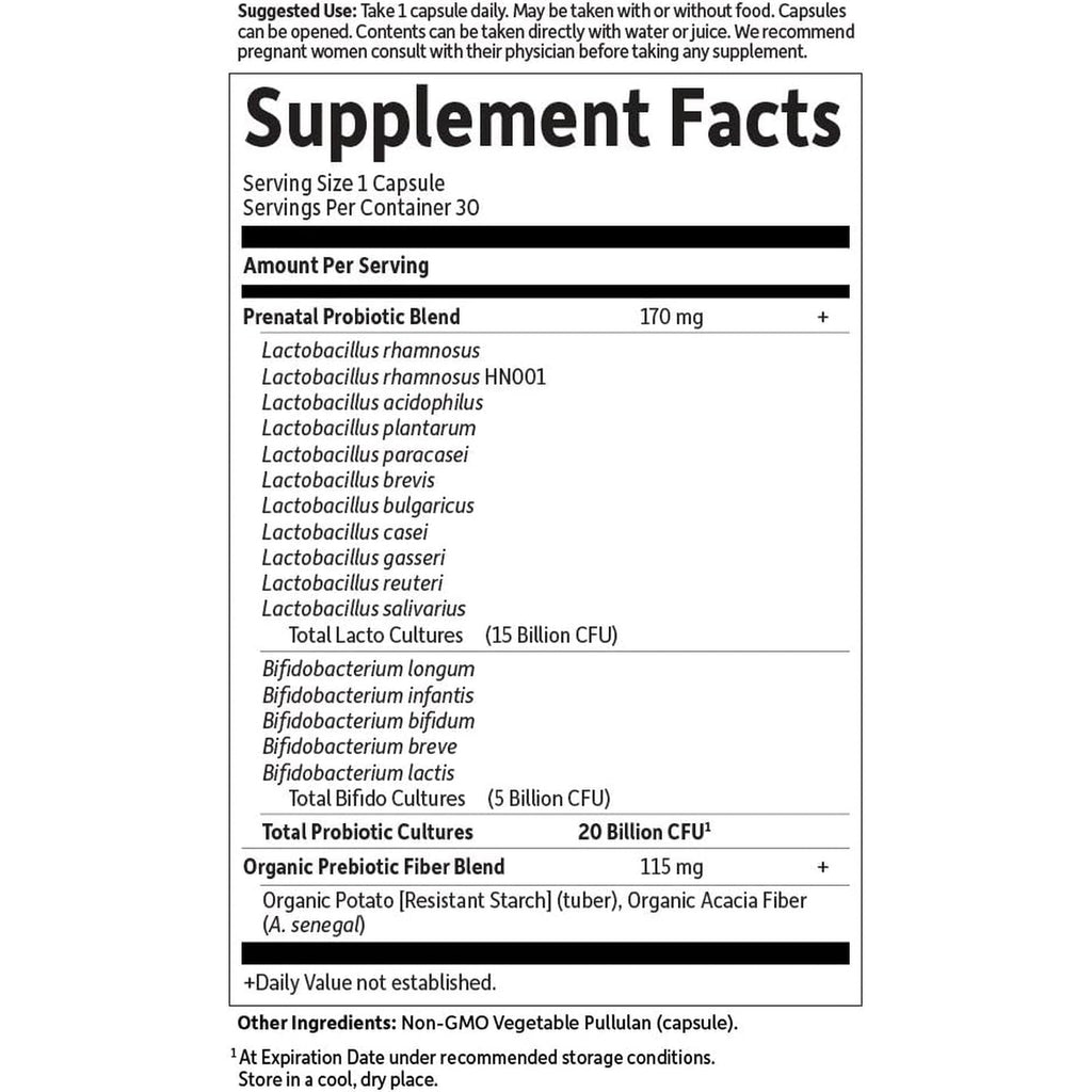 Garden of Life Dr. Formulated Probiotics Once Daily Prenatal - Acidophilus and Bifidobacteria Probiotic Support for Mom and Baby – Shelf Stable - Gluten, Dairy, and Soy-Free - 30 Vegetarian Capsules