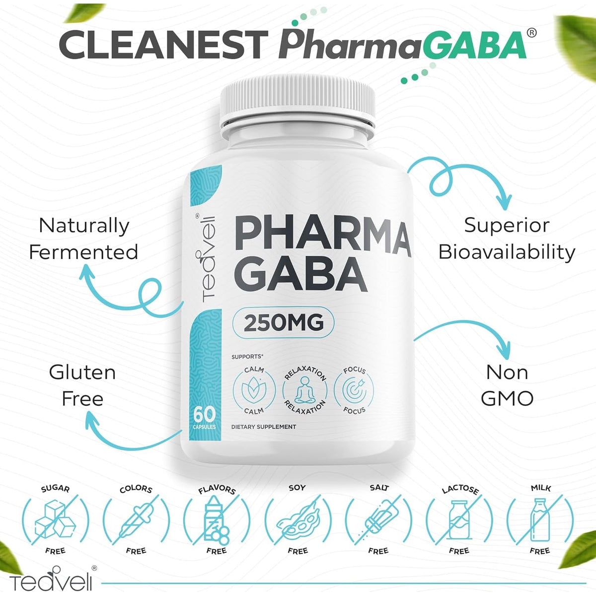 Pharma GABA 250 Mg– Naturally Fermented GABA Supplement– Clinically Proven to Support Relaxation, Cognitive Health, Sleep & Focus– Pharmagaba Complements L-Theanine- Alternative to Gummies & Chewables