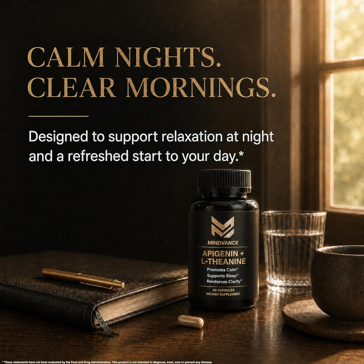 Apigenin 100Mg with L-Theanine 200Mg Supplement Capsules for Sleep Support, Relaxation, Clarity & Calm | Melatonin Free | 60 Vegan Capsules