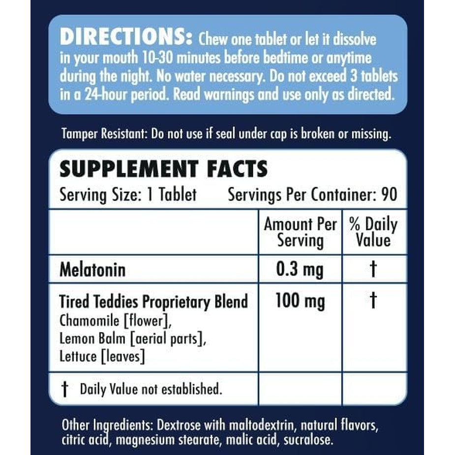 Low Dose Melatonin Kids Chewable 0.3 Mg - Kids Melatonin Tablet Sleep Support with Chamomile, Bubblegum Flavor, 90 Count