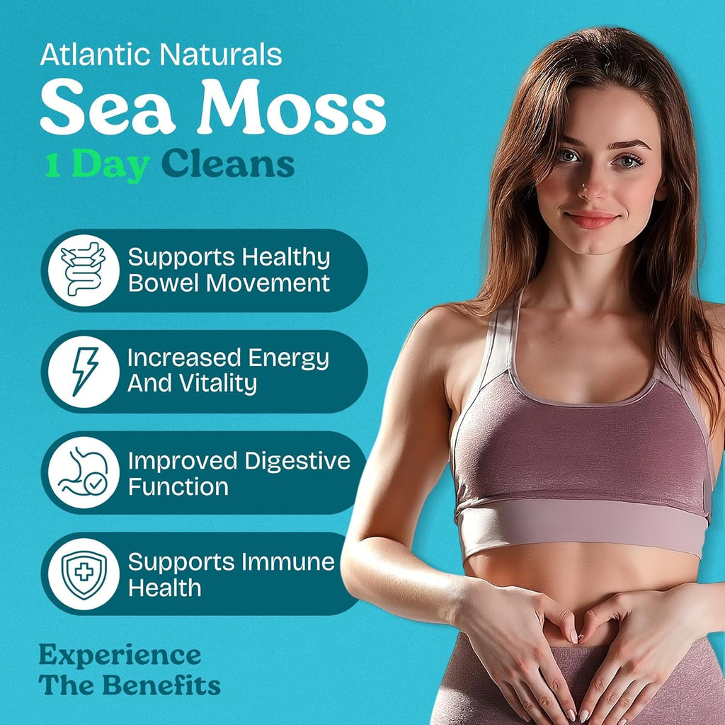 Atlantic Naturals - 1 Day Colon Cleanse Full Body Detox Drink - Sea Moss Supplement for Women & Men, Gut Health, Kidney & Liver Immune Energy Enhancer Gut Cleanse - Lemon Flavor Juice, 8 Fl Oz