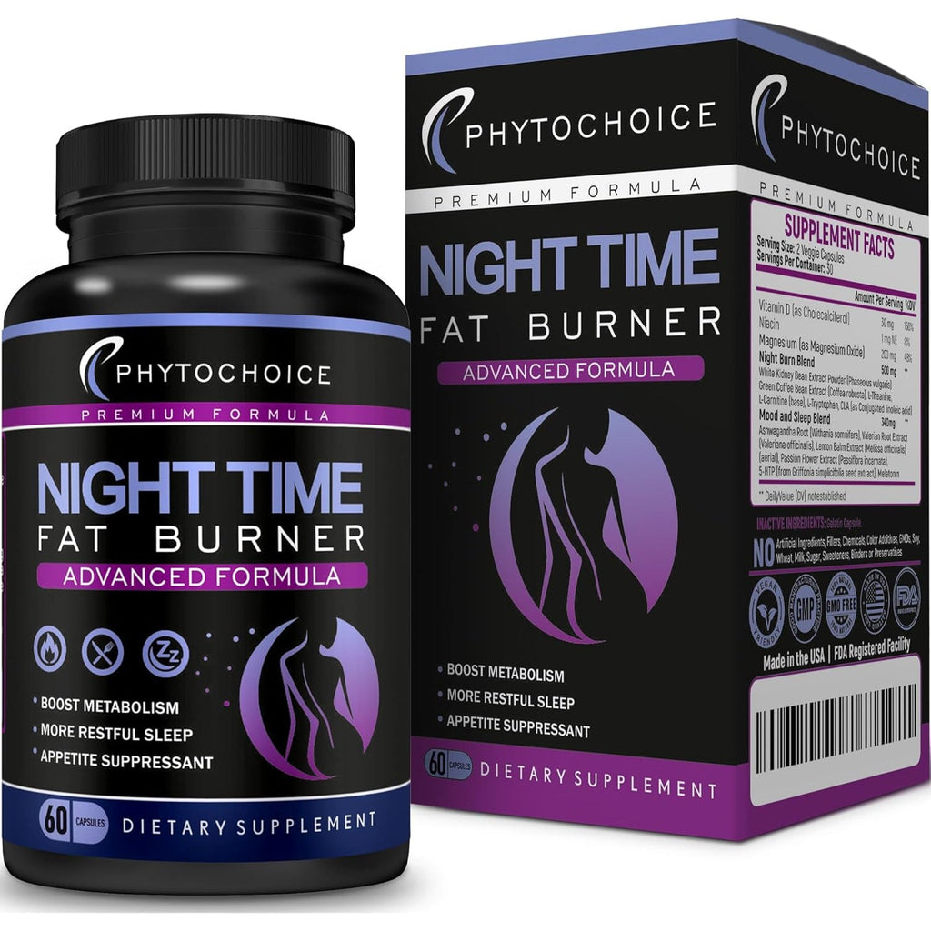 Night Time Fat Burner - Weight Loss Diet Pills with Magnesium Melatonin CLA L-Carnitine That Work at Night, Appetite Suppressant, Carb Blocker, Nighttime Metabolism Booster for Women and Men 60 Caps.