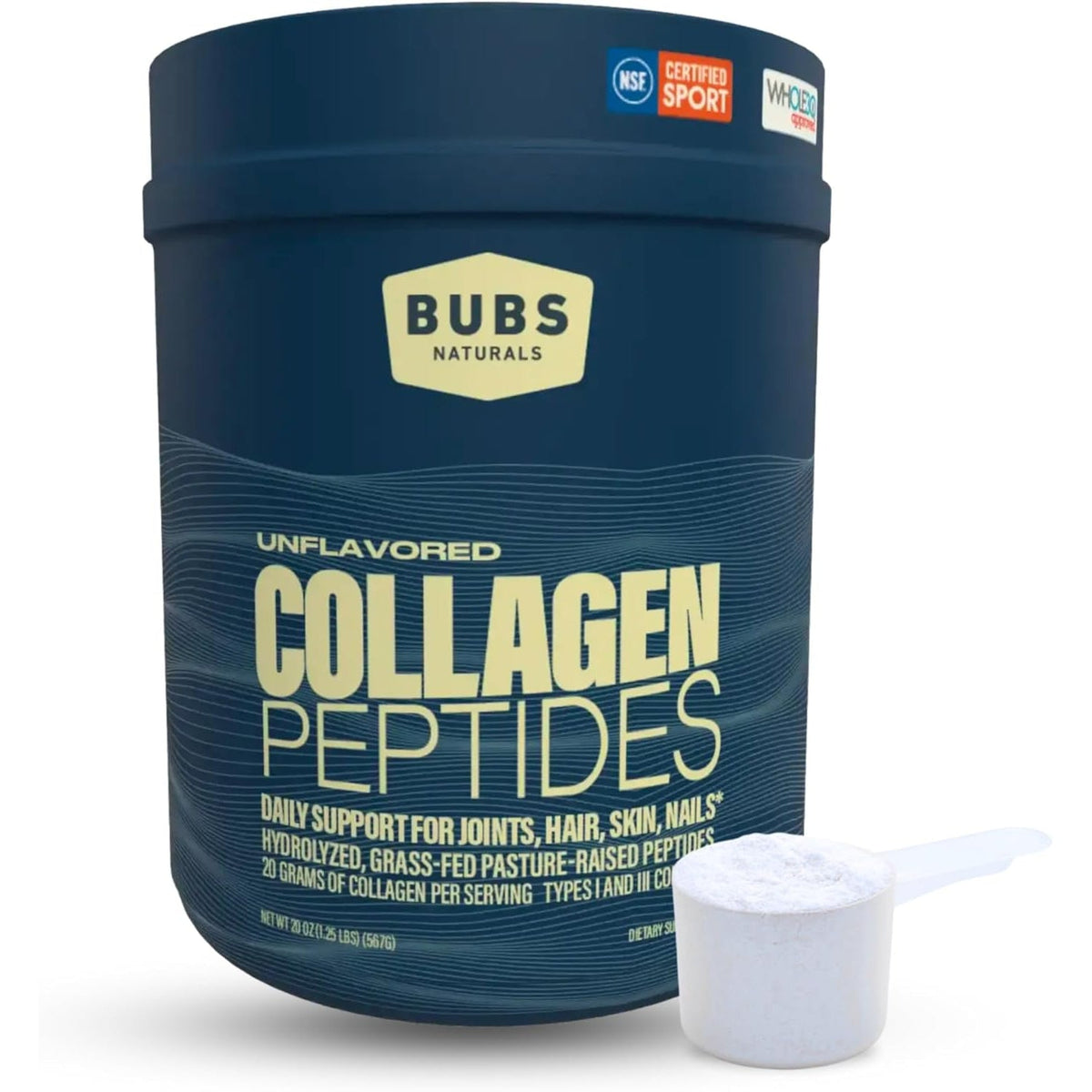 BUBS Naturals Collagen Peptides Powder, Collagen for Women & Men, Hydrolyzed Peptides, Unflavored Pasture Raised Grass Fed, Paleo Keto Friendly, Supports Hair Skin & Joint Health (20 Oz) 28 Servings