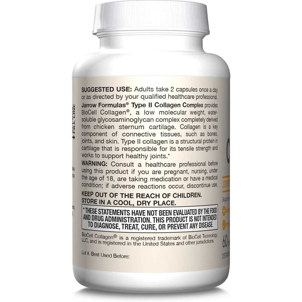 Jarrow Formulas® Type II Collagen Complex 1000 Mg Supplements, Supports Skin and Joint Health, 60 Capsules, 30 Day Supply