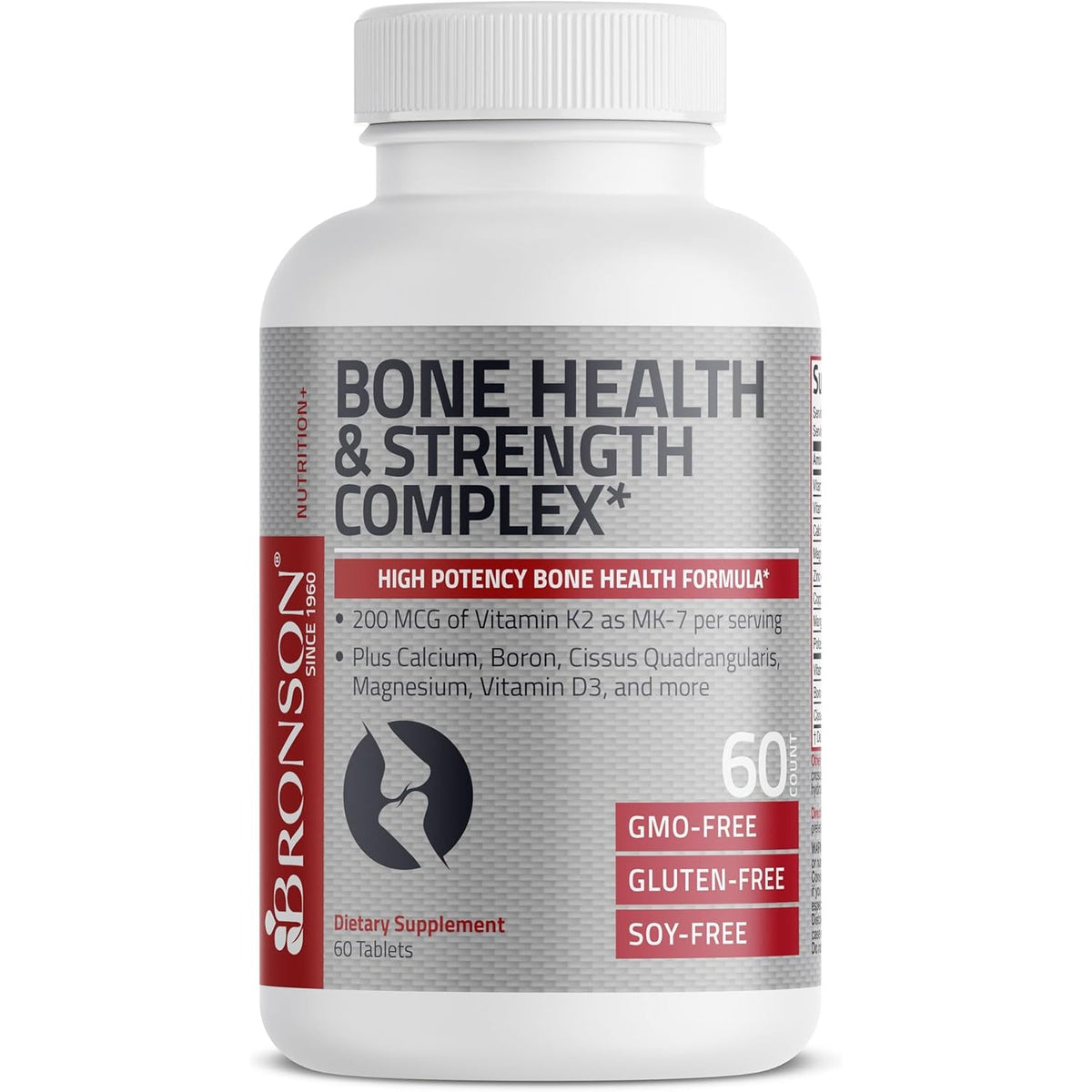 Bronson Bone Health & Strength Complex* High Potency Formula 200 MCG of Vitamin K2 as MK7, plus Calcium, Boron, Cissus Quadrangularis, Magnesium, Vitamin D3, and More - Non-Gmo, 60 Tablets