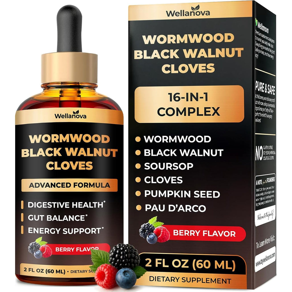 Wormwood Black Walnut Clove Cleanse for Humans - Advanced Detox for Adults - Gut Health Supplement with Wormwood Herb, Black Walnut Hull, Clove, Garlic, Pumpkin Seed, PAU D'Arco, Soursop
