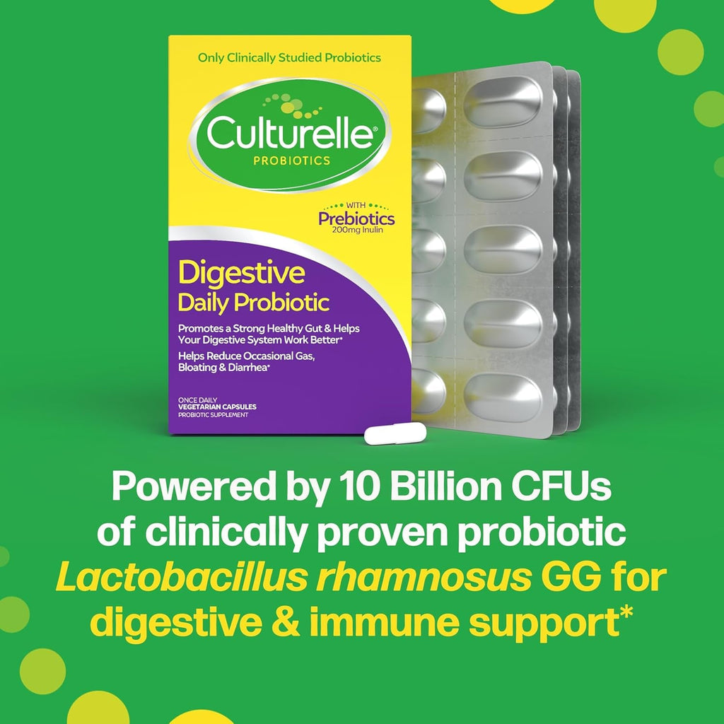 Culturelle Daily Probiotic Capsules for Men & Women, Most Clinically Studied Probiotic Strain, Digestive & Gut Health, Supports Occasional Diarrhea, Gas & Bloating, 1 Month Supply, 30 CT