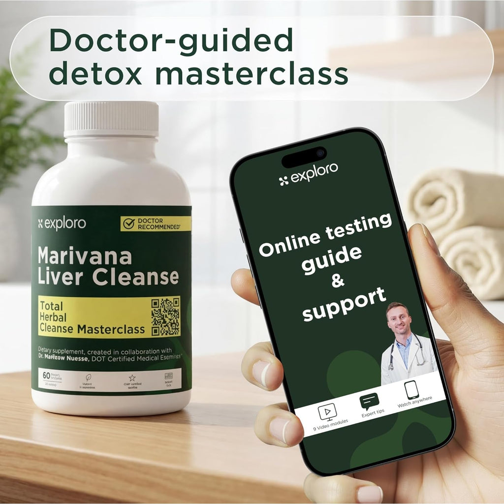 Exploro Liver Cleanser Full Body Detox, Complete Detoxification for Heavy User, Prepare before Your Workplace Test, 60 Capsules with Turmeric, Zinc, Milk Thistle, Dandelion Root