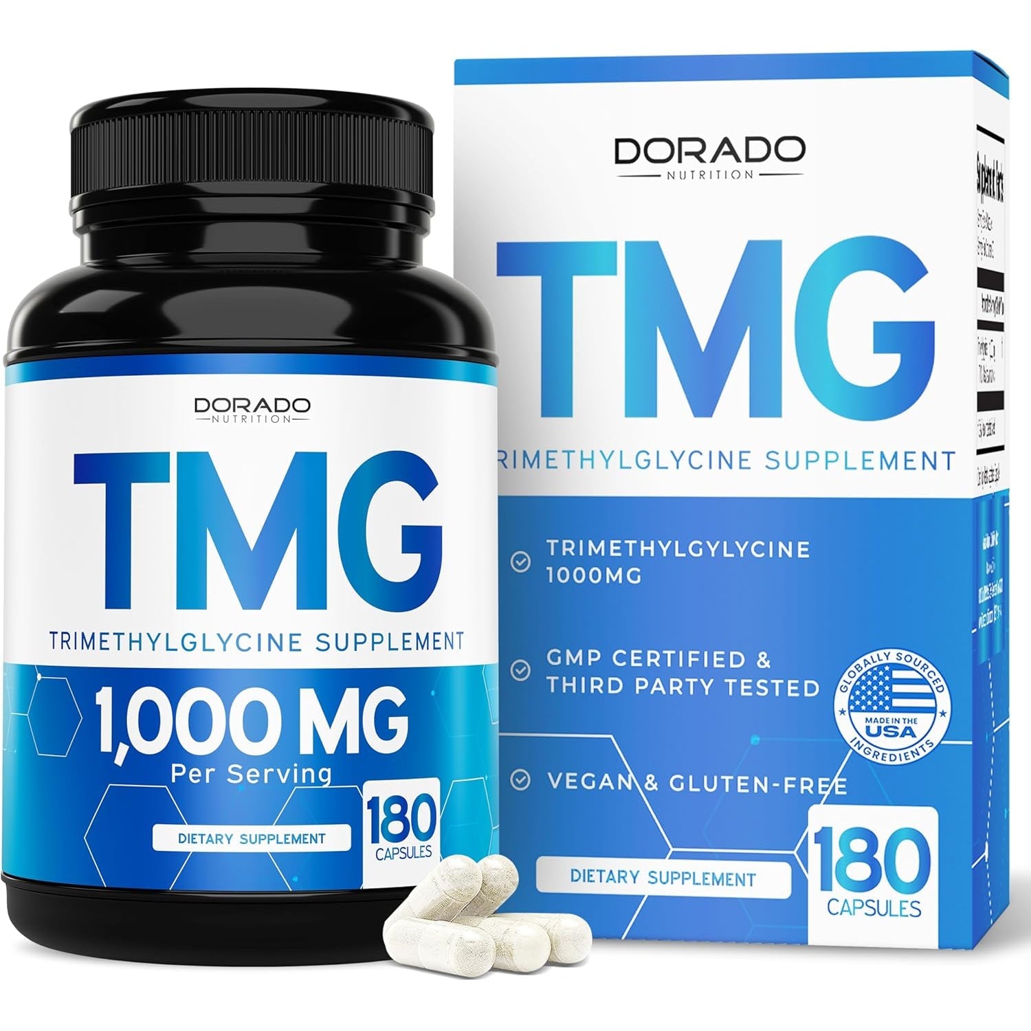 TMG Trimethylglycine Supplement 1,000Mg per Serving (3 Month Supply) - TMG Supplements for Homocysteine Control - as Betaine Anhydrous - Vegan, Third Party Tested & Non GMO - USA Made - (180 Capsules)