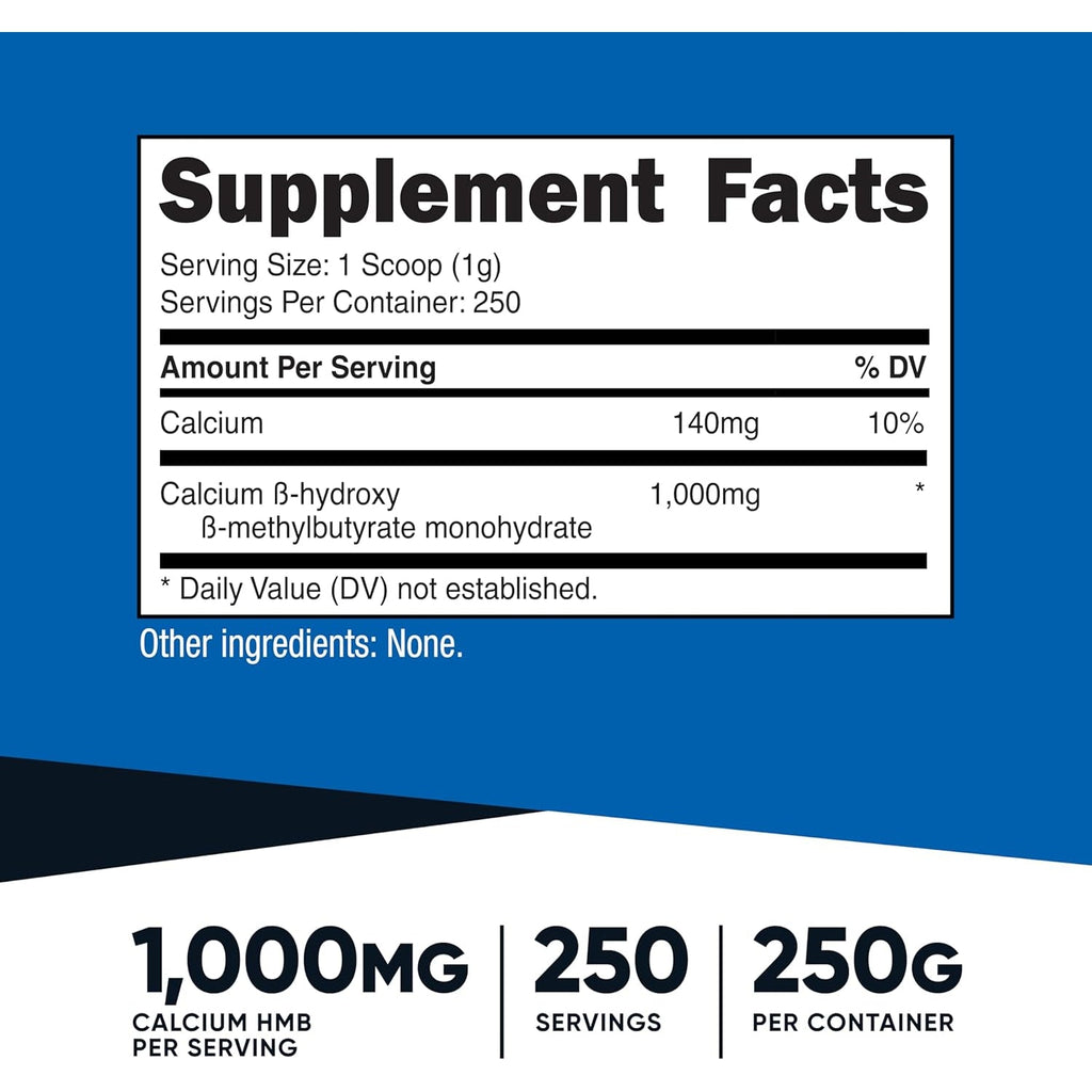 Nutricost HMB Powder (Beta-Hydroxy Beta-Methylbutyrate) 250 Grams - Gluten Free & Non-Gmo