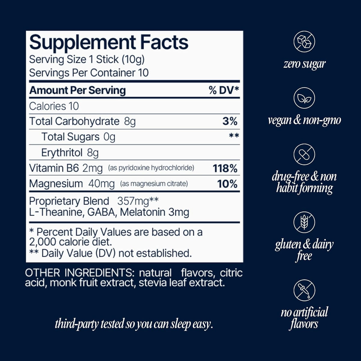 Som Sleep, Calm Sleep Nighttime Powder Drink Mix, Melatonin 3Mg, Magnesium, Vitamin B6, L-Theanine & GABA – Vegan, Zero Sugar – Berry, 10-Pack