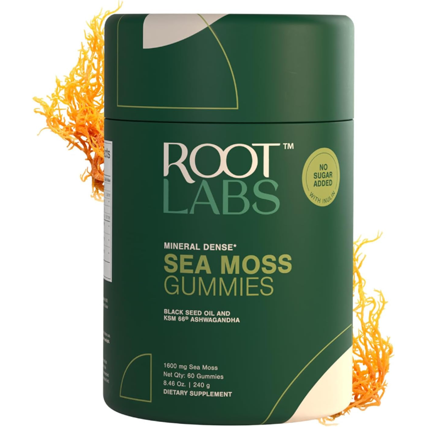 ROOT LABS Sea Moss Gummies I 92+ Minerals I Black Seed Oil I KSM 66 Ashwagandha I Lab Tested I No Added Sugar | for Men, Women I Non-Gmo I 100% Natural & Organic I 1600 Mg I 60 Gummy