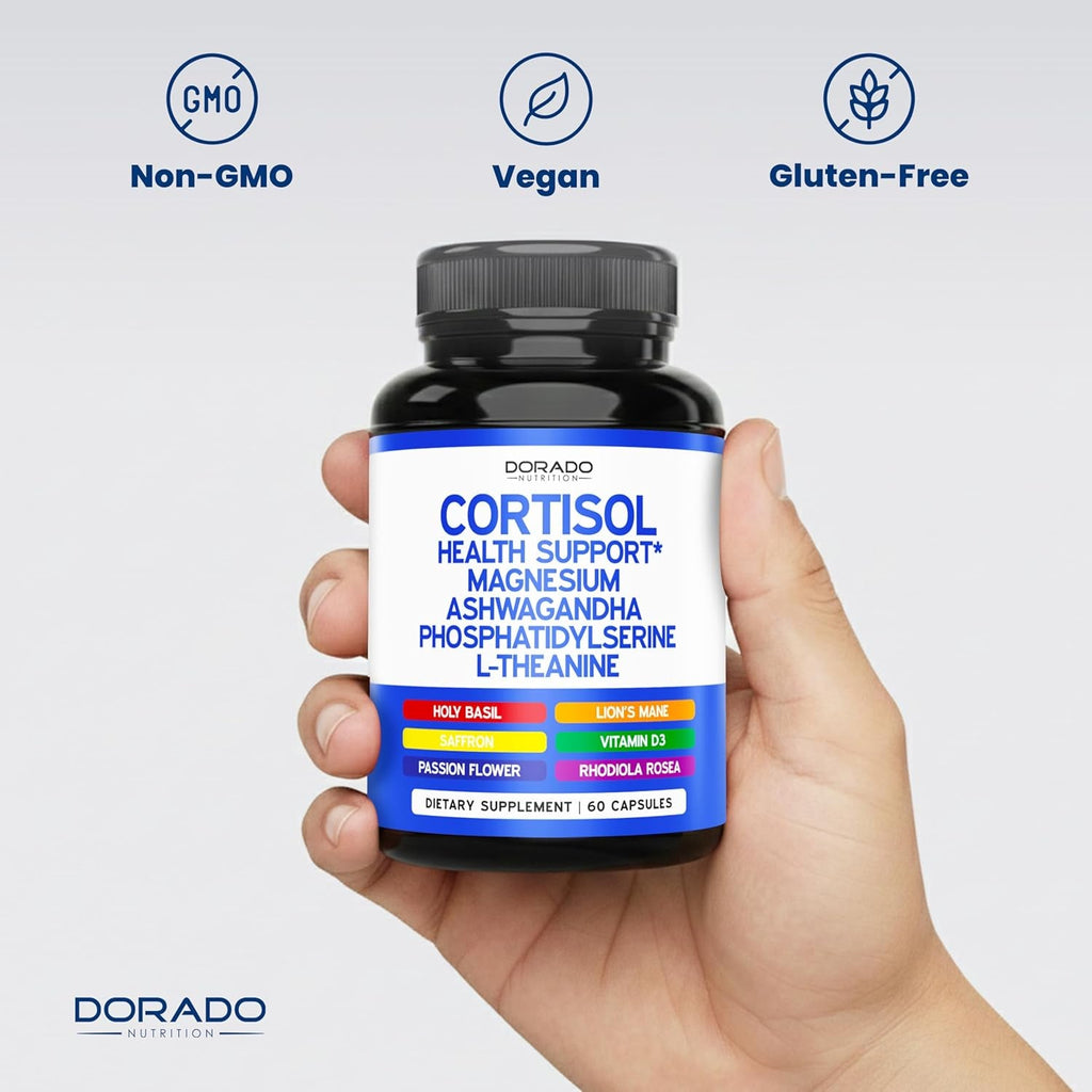 Cortisol Supplements for Women & Men with 14 In1 Blend (Magnesium, Ashwagandha, L Theanine & More) Healthy Cortisol Balance & Calm Mood Support - Third Party Tested, Non GMO, USA Made - 60 Count