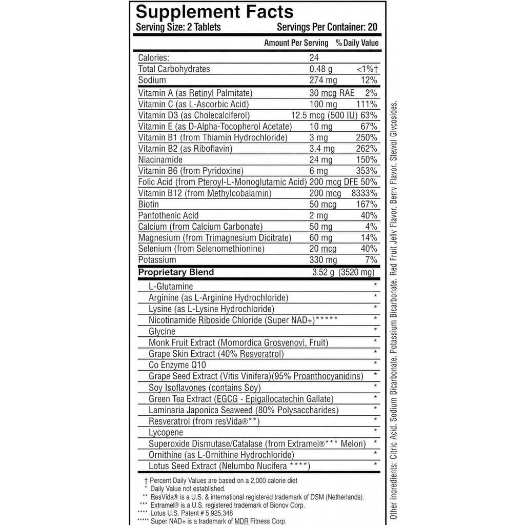 MDR Vitalfactors NAD+ Anti-Aging Drink Mix – Doctor Formulated Effervescent Tablets with Resveratrol, SOD, B12 & D3 – Supports Energy, Cellular Health & Vitality – 40 Tablets, Trusted since 1984