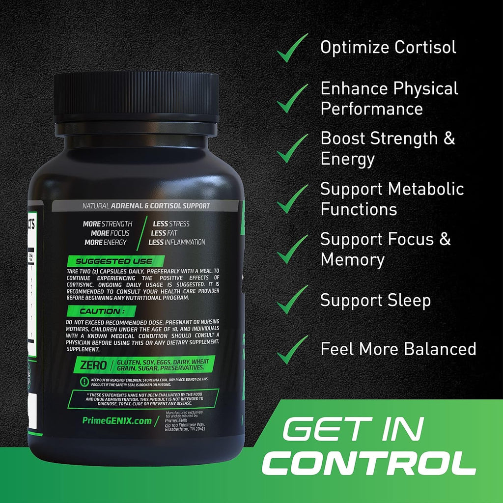 Primegenix Cortisync Reduce Cortisol, Increase Energy, and Improve Focus with Sensoril Ashwagandha - 60 Capsules
