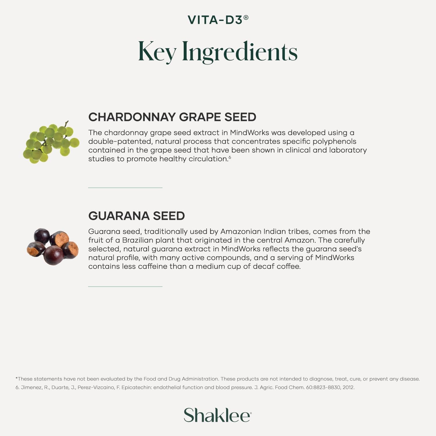Shaklee Mindworks® - Brain Health Supplement for Brain Sharpness & Focus - Supported Nutrients & Extracts - Chardonnay Grape Seed Polyphenols, Guarana Extract, Vitamins B6, B12, Folate - 30 Tablets