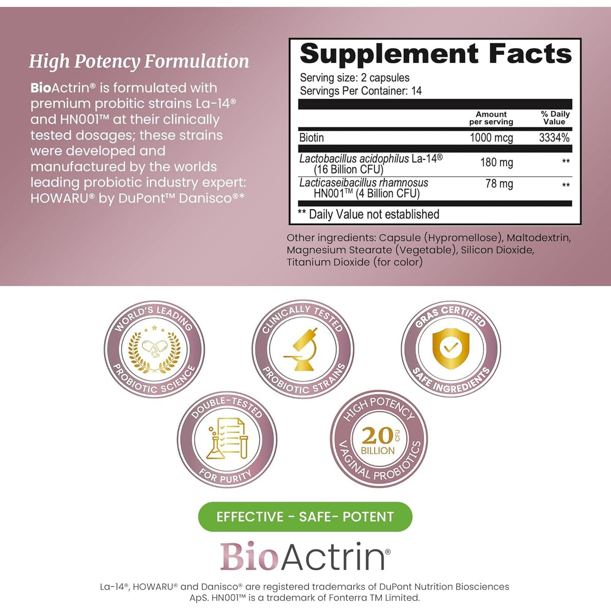 SIGNIFY NATURE Bioactrin Vaginal Probiotics for Women - Bacterial Vaginosis & Yeast Infection Treatment - BV Probiotic - Ph Vaginitis Support-28 Pills