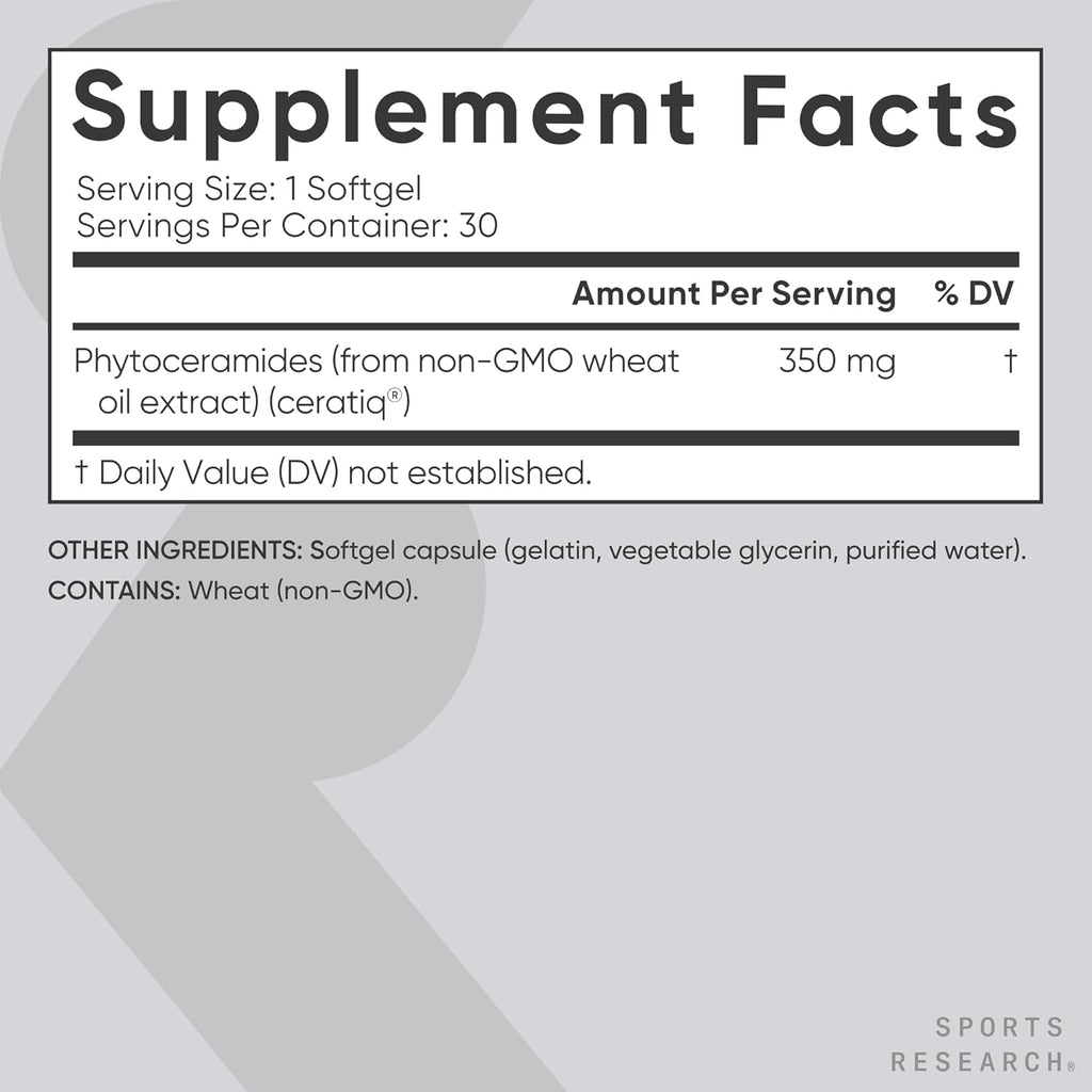 Sports Research® Phytoceramides 350Mg per Softgel - Plant Derived Ceramides for Healthy Skin and Hydration - Non GMO with No Fillers or Synthetic Vitamins - 30 Liquid Softgels