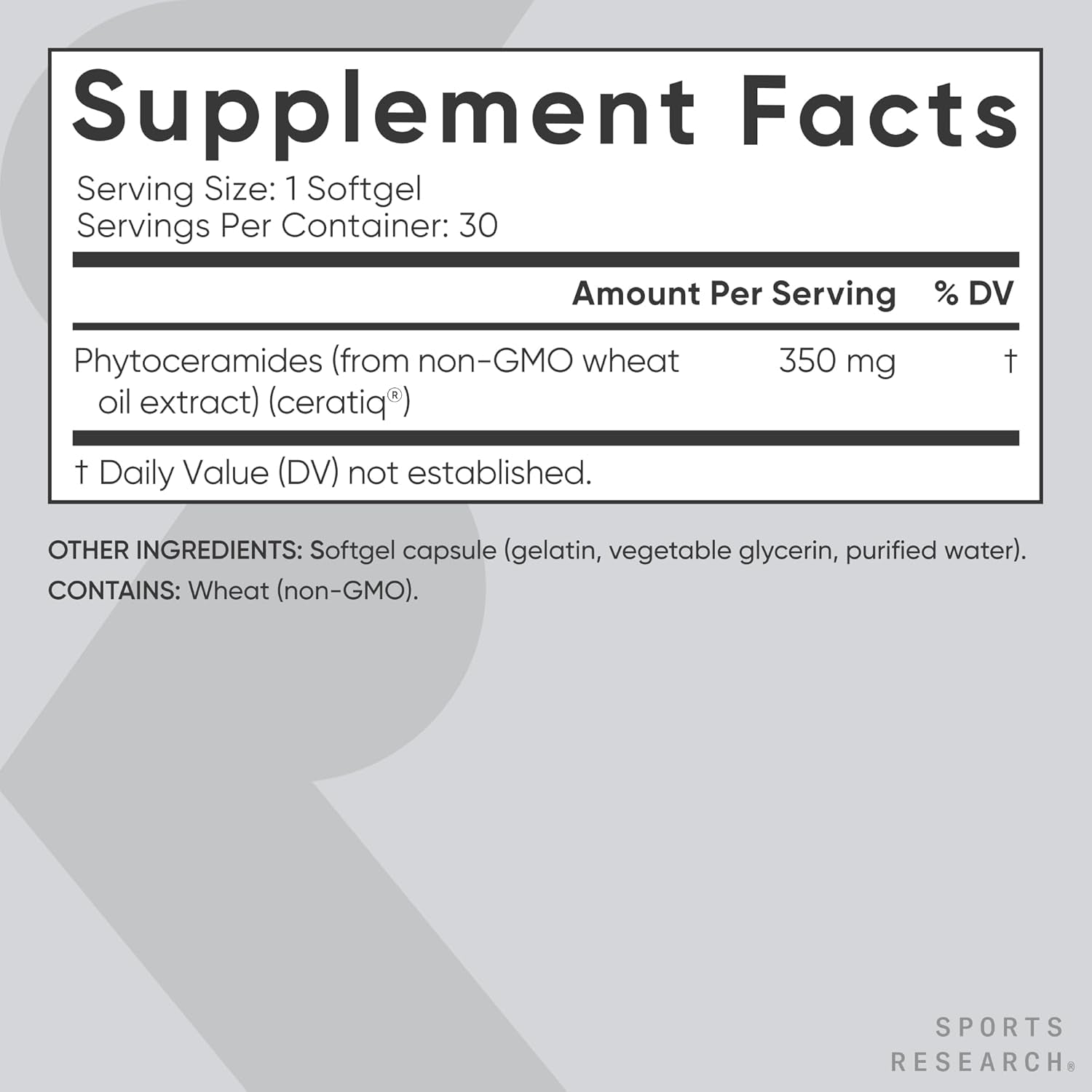 Sports Research® Phytoceramides 350Mg per Softgel - Plant Derived Ceramides for Healthy Skin and Hydration - Non GMO with No Fillers or Synthetic Vitamins - 30 Liquid Softgels