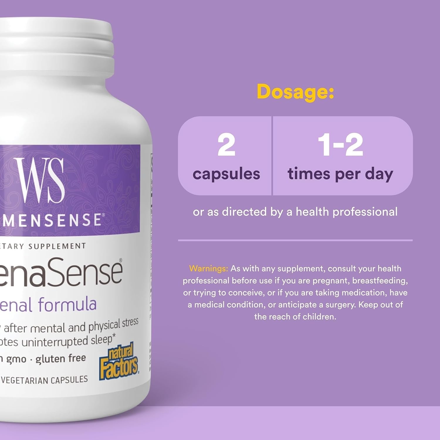 Womensense Adrenasense by Natural Factors, Adrenasense, Herbal Supplement for Adrenal Support and Stress Relief, Vegan, Non-Gmo, 120 Capsules