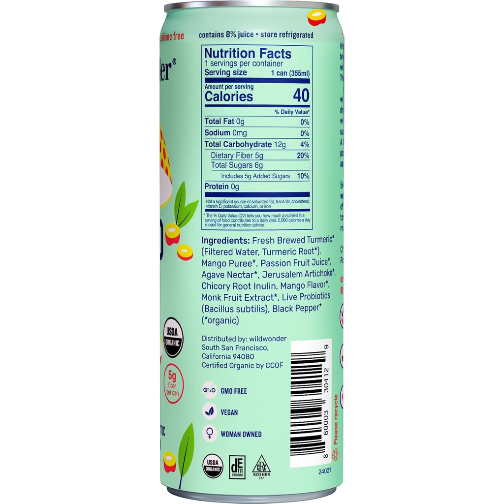 Wild Wonder Organic Mango Turmeric Prebiotic & Probiotic Drink, 12 FZ