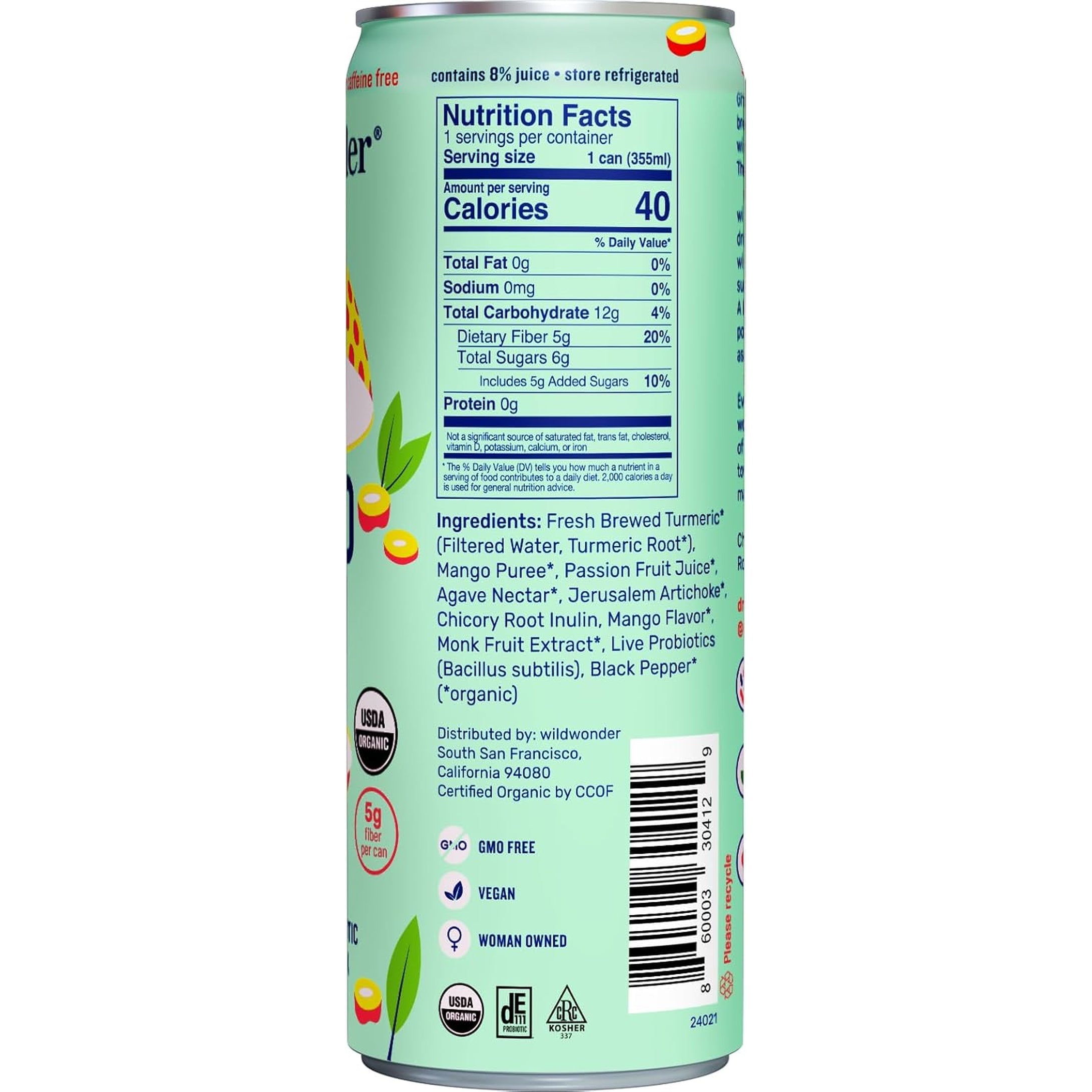 Wild Wonder Organic Mango Turmeric Prebiotic & Probiotic Drink, 12 FZ