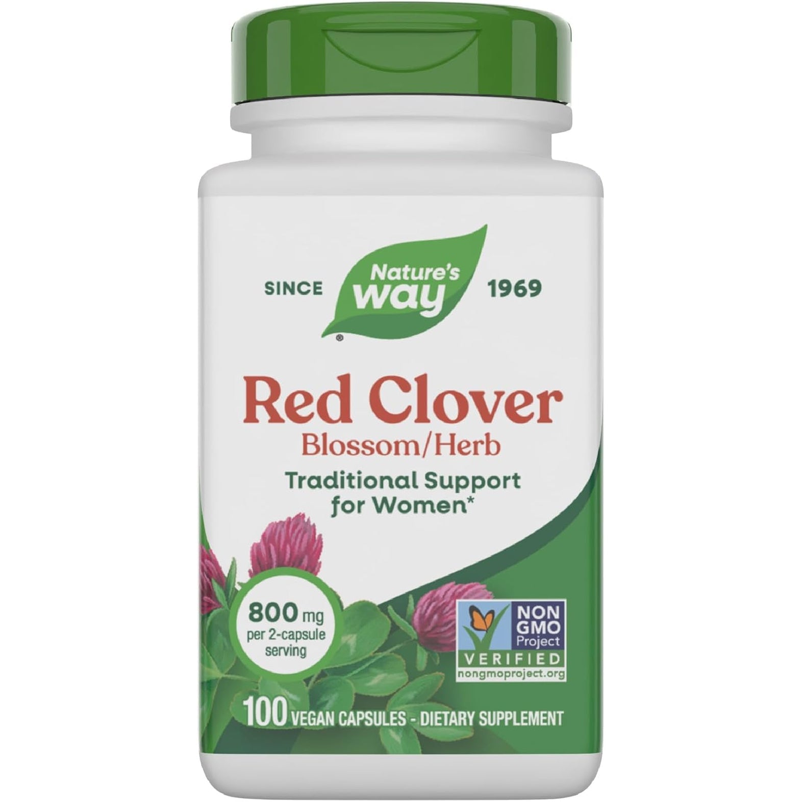 Nature'S Way Red Clover Blossom Herb, Traditional Health Support for Women*, 800 Mg per 2-Capsule Serving, Non-Gmo Project Verified, Red Clover Supplement, 100 Vegan Capsules (Packaging May Vary)