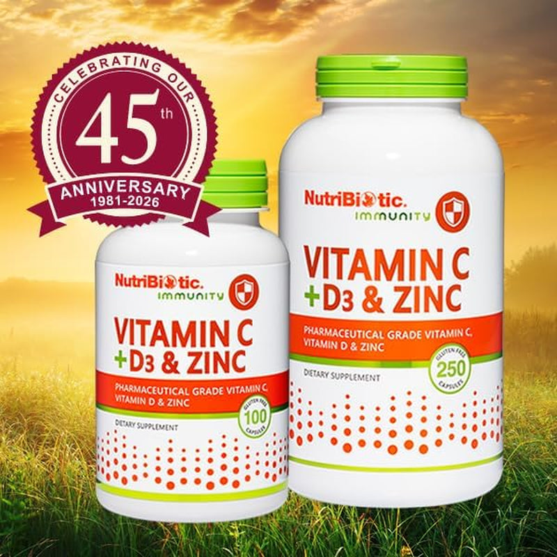 Nutribiotic – Vitamin C + Vitamin D3 & Zinc, 100 Capsules | Potent, Comprehensive Immune Support | Essential & Antioxidant Daily Supplement | Gluten & GMO Free