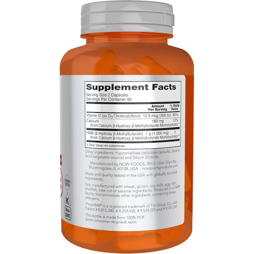 NOW Foods Sports Nutrition, HMB (Β-Hydroxy Β-Methylbutyrate) 500 Mg, Sports Recovery*, 120 Veg Capsules